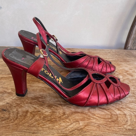 FARYL ROBIN Anthropologie Iridescent Wine Red Sling Back Open Toe Heels Size 8M - Picture 7 of 11